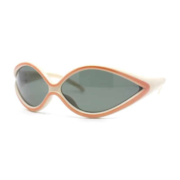 Womens Oval Tear Drop Retro Thin Plastic Trendy 90s Sport Sunglasses Ivory Copper - Green