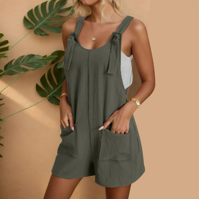 SHIXIAOO Combinaisons pour Femmes Été Combinaison Décontractée Shorts Bretelles Réglables Salopettes Jambes Larges Combinaisons Shorts avec Poches Pantalons Combinaisons Combinaisons Confortables Été