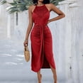 thumbnail image 2 of VEKDONE Fashion Women Summer Casual Round-Neck Ruffled Sleeveless Solid Sundress Red M, 2 of 6