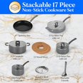 thumbnail image 2 of NutriChef Pots and Pans Set, Induction Cookware Set, Stainless Steel Cookware Set, Includes: Cooking Utensils Set, Steamer, Trivets, Space Saving, Stackable Gray, 17pcs, 2 of 8
