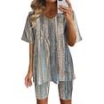 thumbnail image 1 of ICHUANYI Clearance Women's Summer Short Sleeve V-neck Tops Shorts Comfortable Homewear Two-piece Suit Sets(Dark Gray, XL) ICHUANYI WER2023081115972, 1 of 7