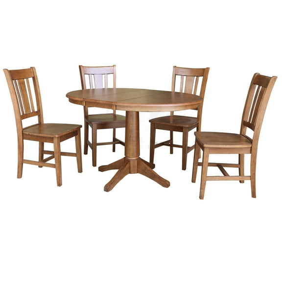 36" Round Solid Wood Extension Dining Table with 4 Chairs in Distressed Oak by International Concepts