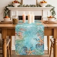 thumbnail image 4 of Coastal Cotton Linen Table Runner for Dining Kitchen, Summer Nautical Beach Coral Starfish Blue Ombre Wedding Outdoor Party Tablerunners, Dresser Scarf Coffee Tablecloth Runners 13x120 Inches, 4 of 9