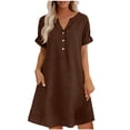 thumbnail image 2 of QUNYINEY Faux Cotton Linen Women's Dresses Summer Casual Short Sleeve Midi A Line Dress Loose Fit Vacation Solid with Pockets V Neck Dresses, 2 of 6
