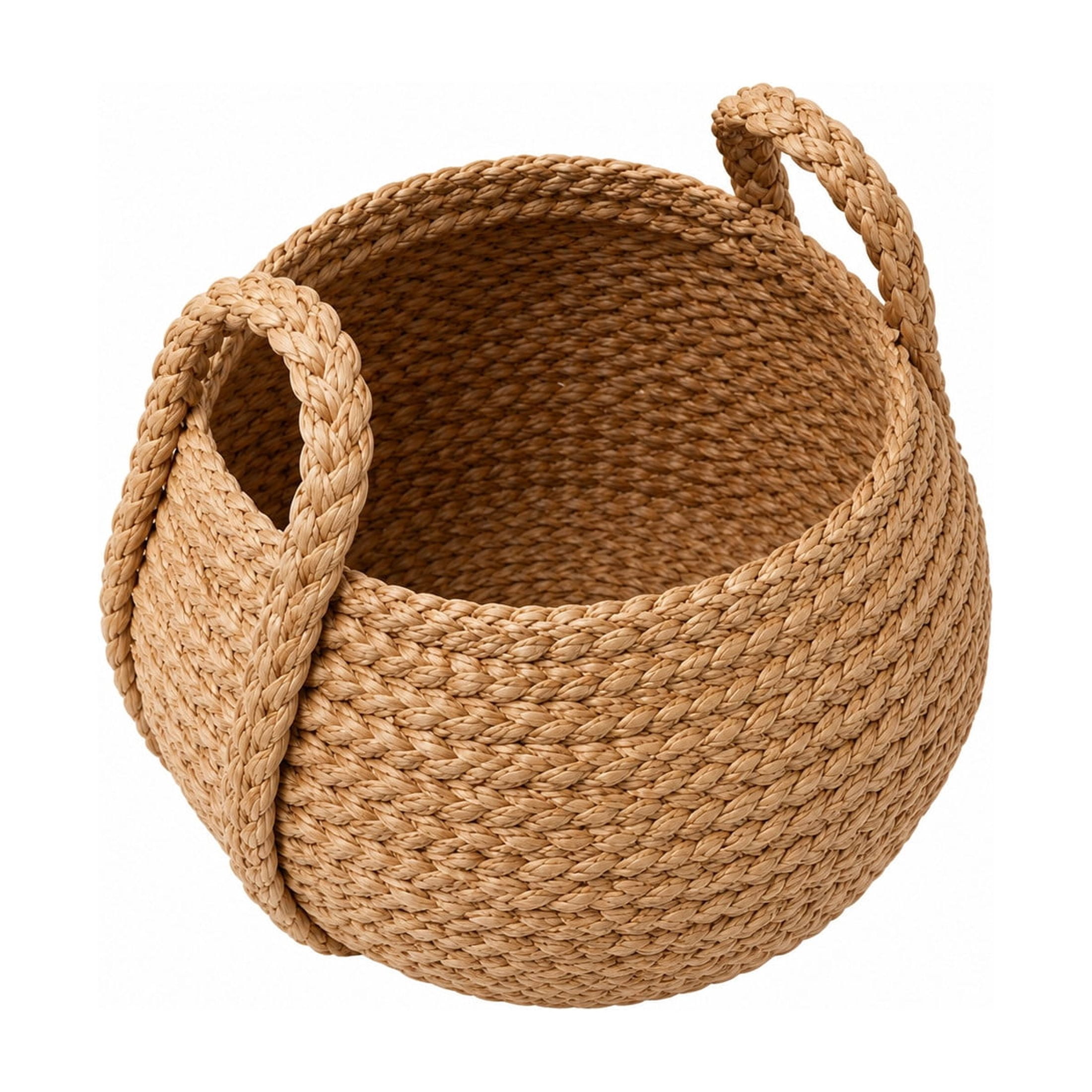 DecMode 15" x 12" Brown Seagrass Handmade Woven Storage Basket with Braided Handles, 1-Piece