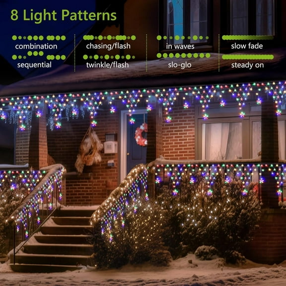 YUYAN-Christmas Lights Outdoor Decorations 13.8ft 200 LED Christmas Lights with 12 Stars,Dimmable Curtain Fairy Light with 8 Modes for Wedding Party Holiday Christmas Decor(Multicolor)