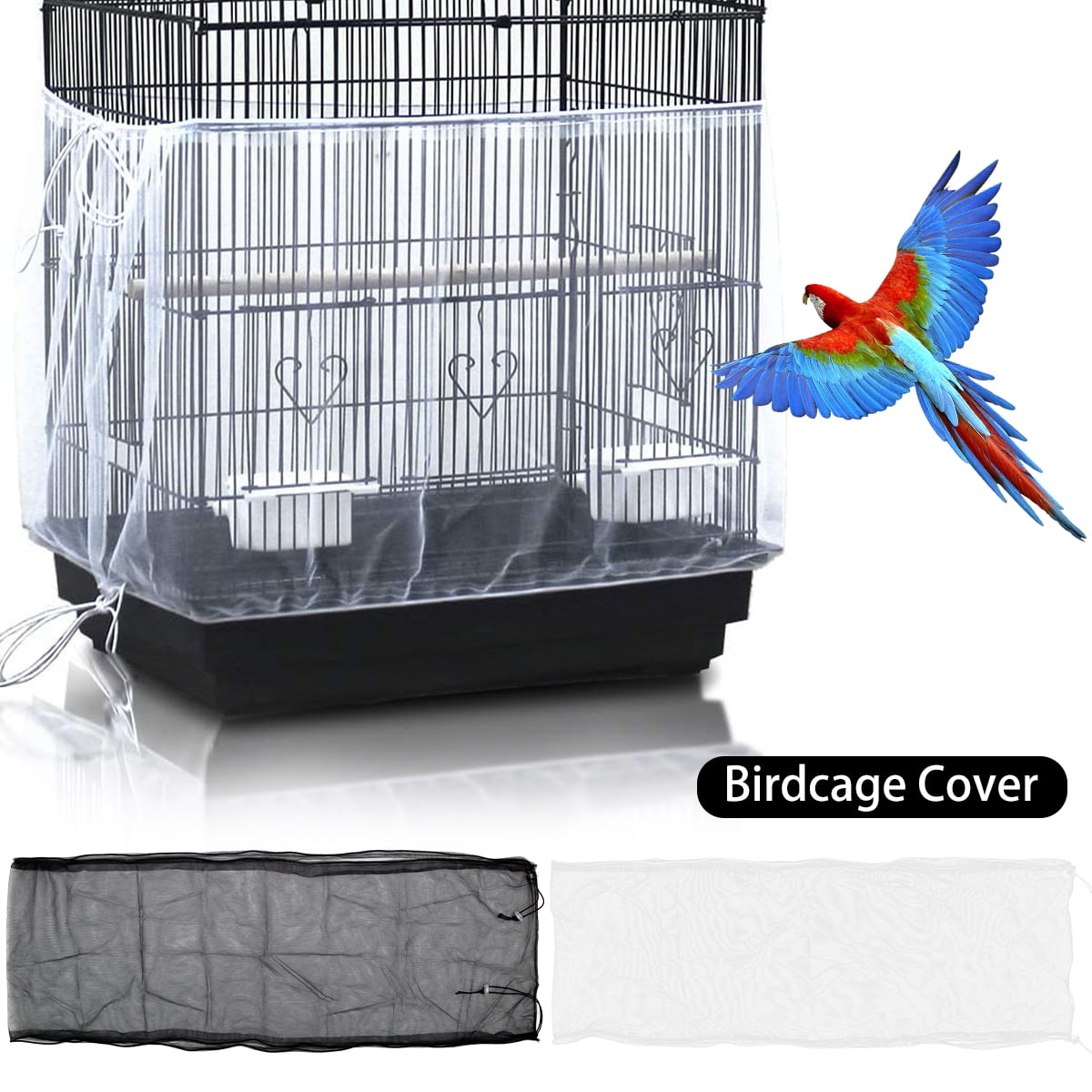 Not Included Birdcage 2 Pieces Bird Cage Cover Black Stars Birdcage Mesh Cover Seed Feather Catcher Soft Birdcage Skirt Guard Birdcage Nylon Mesh Netting for Parrot Parakeet Macaw Round Square Cage 