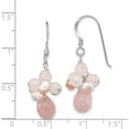 thumbnail image 4 of Sterling Silver Rose Quartz And Pink Fw Cultured Pearl Earrings (34 X 6) Made In Thailand qe2209, 4 of 5