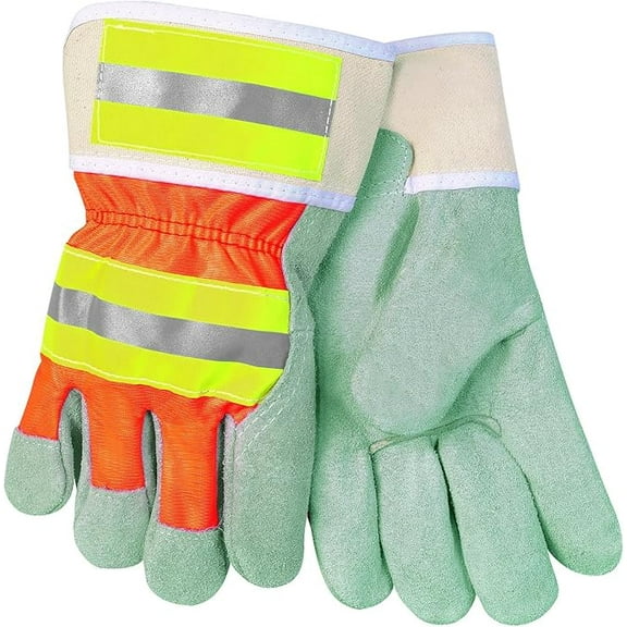 MCR Safety 12440R High-Vis Economy Leather Palm Gloves - Single Pair