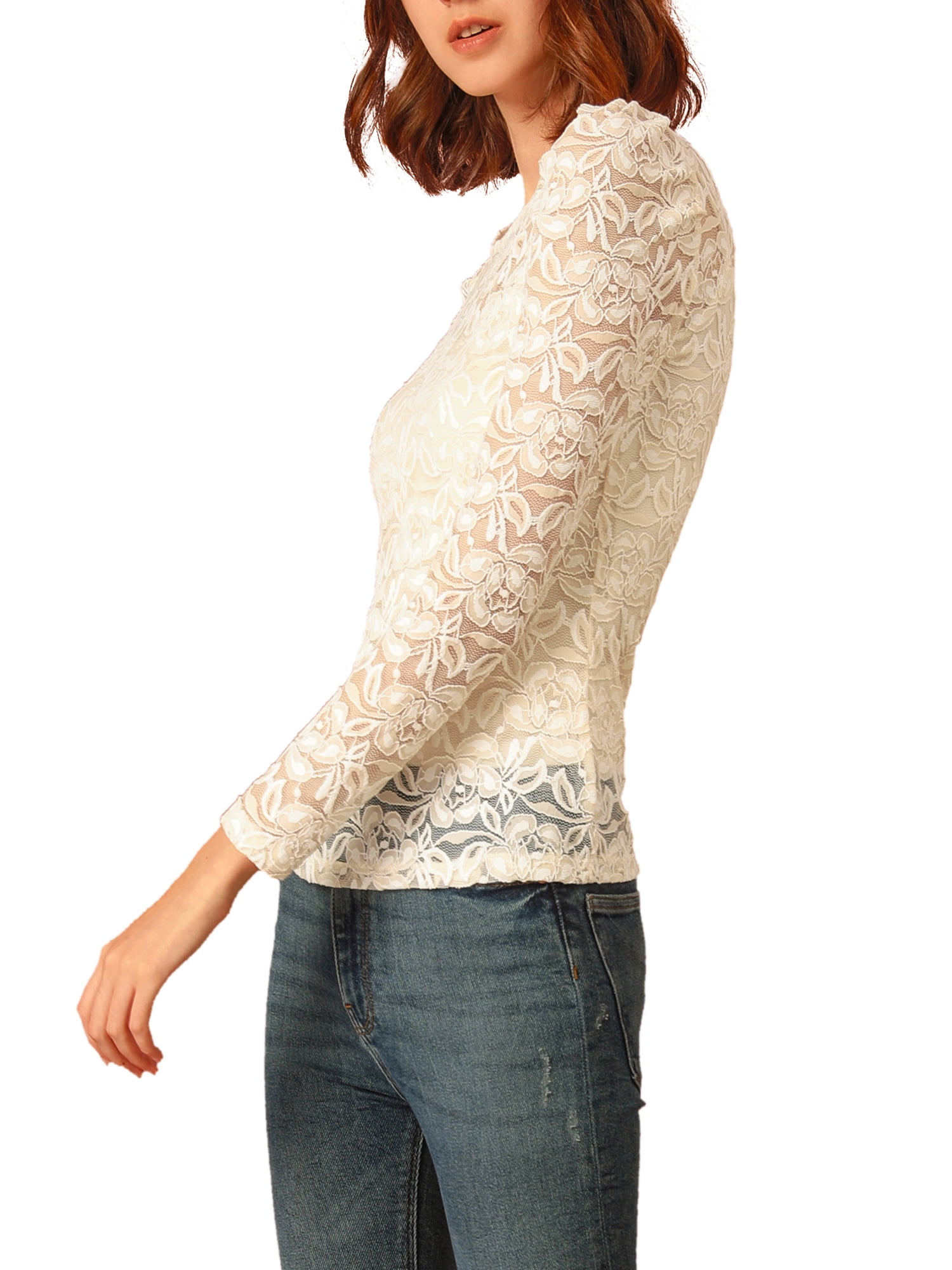DARING DIVA Semi Sheer Puff Sleeve Vintage Top 2XL Beige