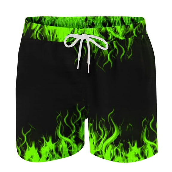 OWMEOT 3D Graphic Mens Swim Trunks Summer Flame Print Bathing Suits Stretchy Quick Dry Beach Shorts 5 Inch Drawstring Board Shorts
