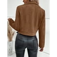 thumbnail image 6 of Women'S Cropped Zipper Long Sleeve Suede Faux Leather Blazer Jacket Autumn Fashion Outerwear Coffee L, 6 of 7