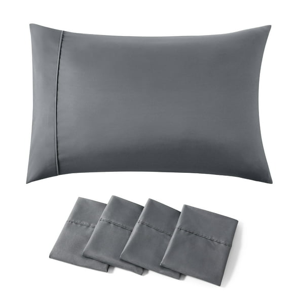 Juego de fundas de almohada Bedsure Queen de poliéster gris oscuro x4