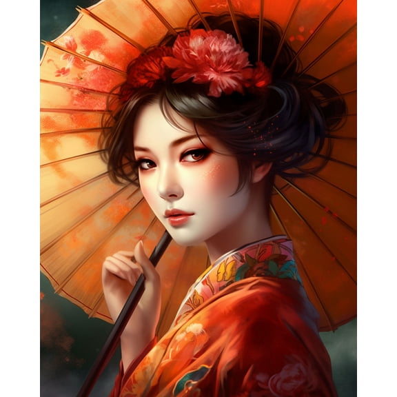 Paint by Numbers Kit for Adults - Japanese Geisha Umbrella Girl (24) - Beginner DIY Color by Number Set on Canvas Acrylic Oil Paintings Crafts, Gifts, Home Wall Decor (12 X 16 inches) -