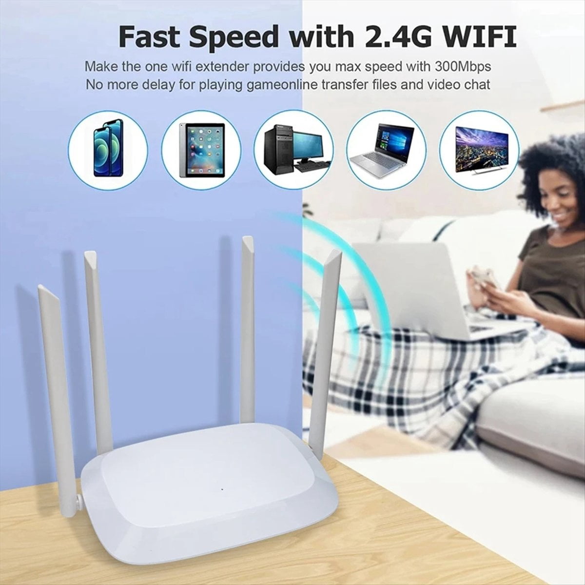 AC1200 Wi-Fi Router Gigabit Ethernet Router Dual Band 2.4GHz 5GHz Wireless Network WiFi Repeater 4x5dBi Antennas US-Plug