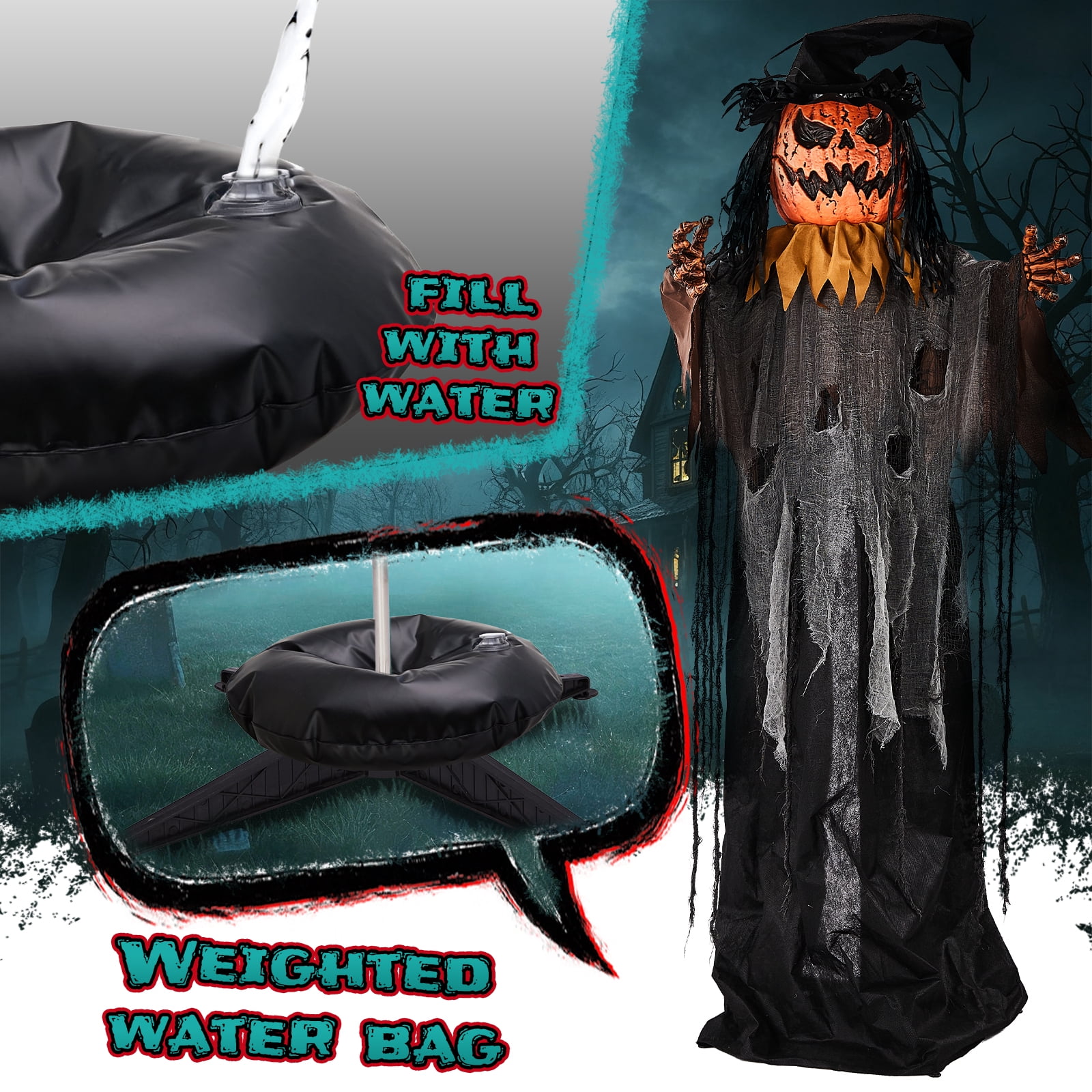 Astoutdoor 6 ft Skull Pumpkin Man Halloween Standing Decoration with Orange Light-Up Eyes, Pop-Up Skull Head, and Ghostly Sound Effects, Sound-Activated and Battery Operated