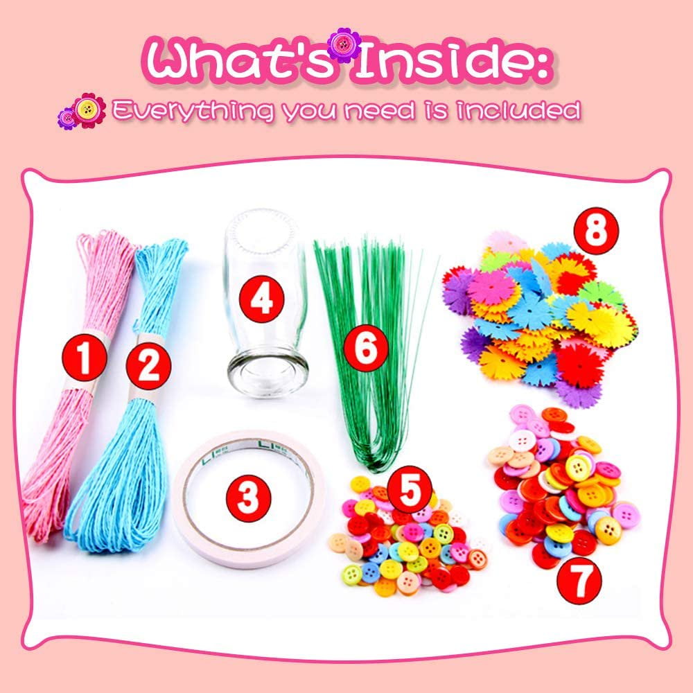 SHELLTON Flower Craft Kits for Kids – DIY Vase Craft Project with Buttons and Felt Flowers - Make Your Own Flower Bouquet - Fun Gift for Boys, Girls Age 4 5 6 7 8 9 Years Old