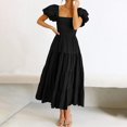 thumbnail image 5 of Uaswgudfs Vintage-Inspired Square Neck Dresses for Women: Summer Short Sleeve Puff Sleeve Dress with Cinched Waist & Tiered Skirt - Casual Black M, 5 of 6