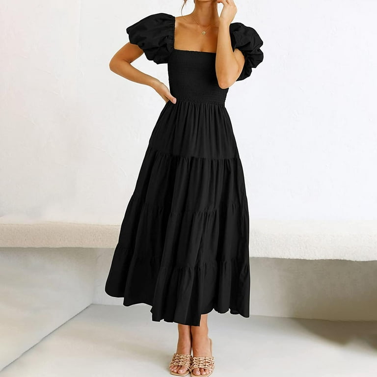 ZZwxWA Summer Dresses for Women Short Sleeve Square Neck