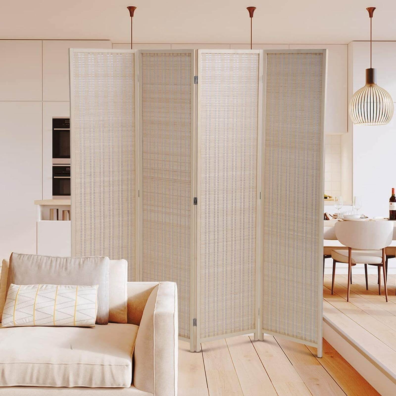 NiamVelo 4 Panel Room Dividers Folding Privacy Screen, Freestanding Screen Partitions Portable Room Seperating Divider for Office, Natural