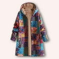 thumbnail image 2 of DHFJKG Womens Longline Hooded Jacket Thermal Thick Fuzzy Lining Patchwork Print Long Sleeve Mediun Length Winter Coat Loose Fit Casual Warm Outwear For Cold Weather Classic Outerwear, 2 of 4