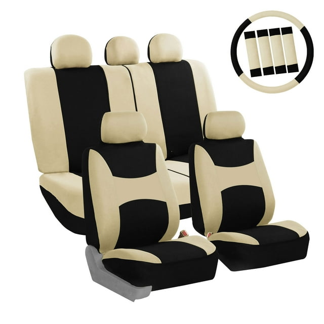 Car Seat Cover Full Set with Steering Wheel, Belt, & Head Rest Covers 11 Colors