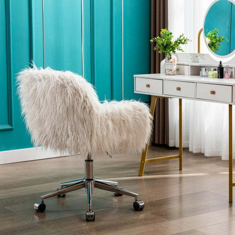 White fuzzy vanity chair discount