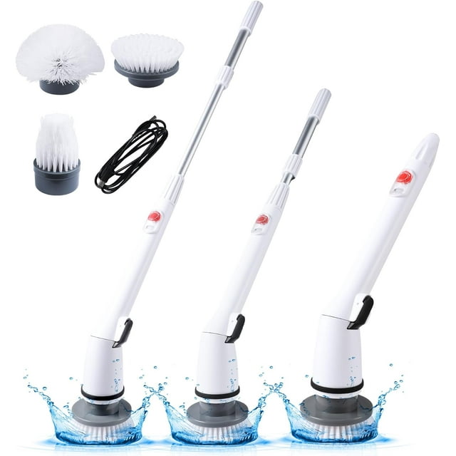 REECOO Cordless Electric Spin Scrubber,380RPM High Speed Rotation,Fast Charging-Long Lasting,Power Scrubber with 3 Replaceable Scrubbing Brush Heads for Cleaning Bathroom Bathtubs, Tile Gaps, Mirrors
