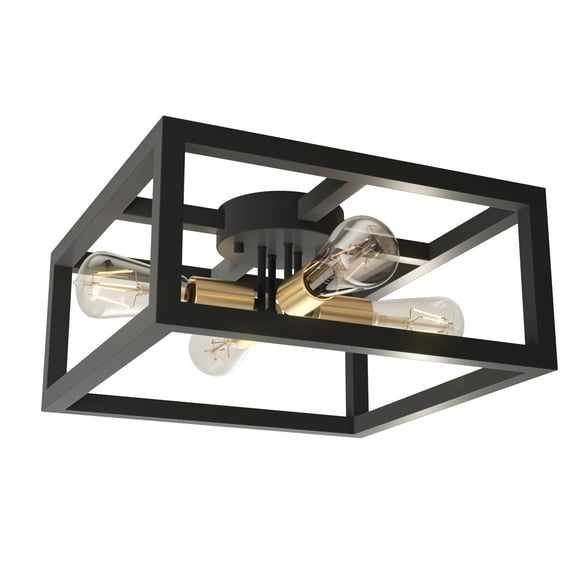 Artika Princeton Modern Mid-Century Semi-Flush Mount Ceiling Light, Black and Gold