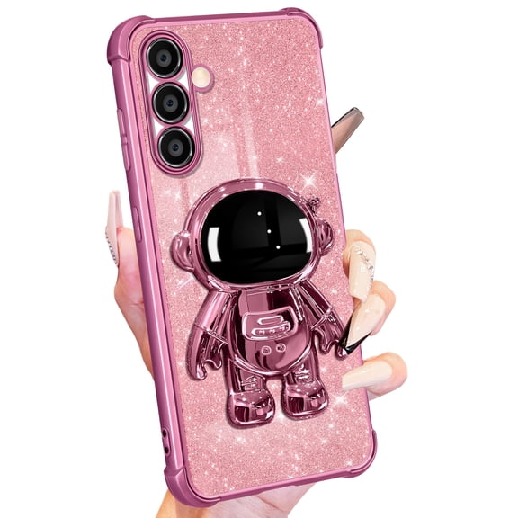 Buleens for Samsung Galaxy S24 Plus Case for Women Girls Cute Astronaut Glitter Girly Sparkly Phone Cover with 6D Astronaut Hidden Stand Kickstand Design Sparkle Bling Cases for S24 Plus 6.7'' Pretty