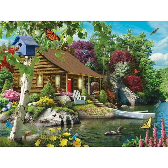 Bits and Pieces 500 Piece Jigsaw Puzzle Cabin on The Lake Summer Lake House by Alan Giana 18" x 24"
