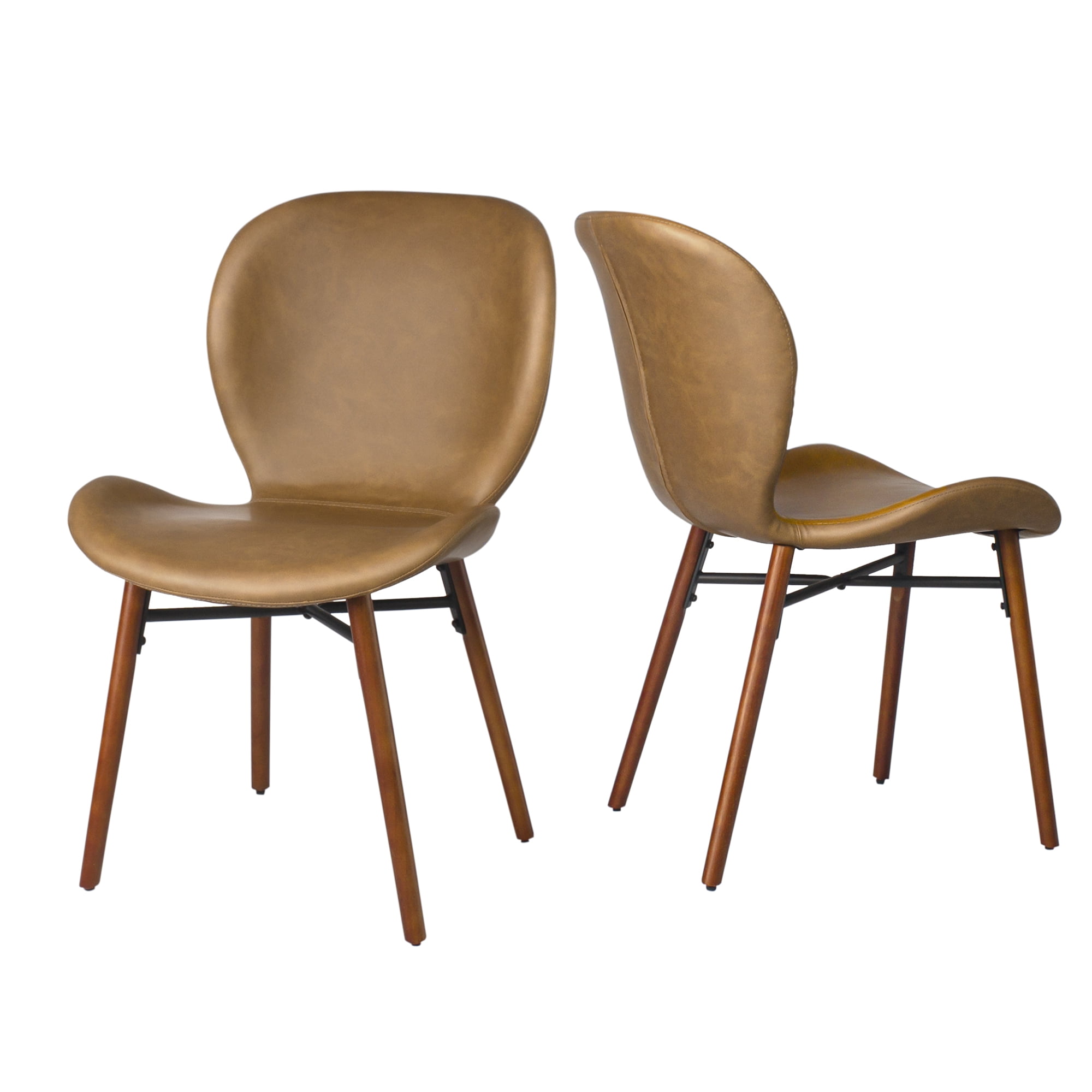 Kithkasa Mid Century Leather Dining Chairs, Wood Legged, Set of 2, Brown - Walmart.com