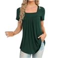 thumbnail image 1 of Cathalem Womens Basic T-Shirts Summer Ruffle Plain Round Neck Loose Fit Tee Blouse Tops,Green S, 1 of 5