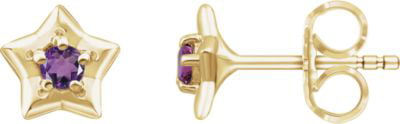 Cute Lensflare Star CZ Stud Earrings in 14K Yellow Gold for Women