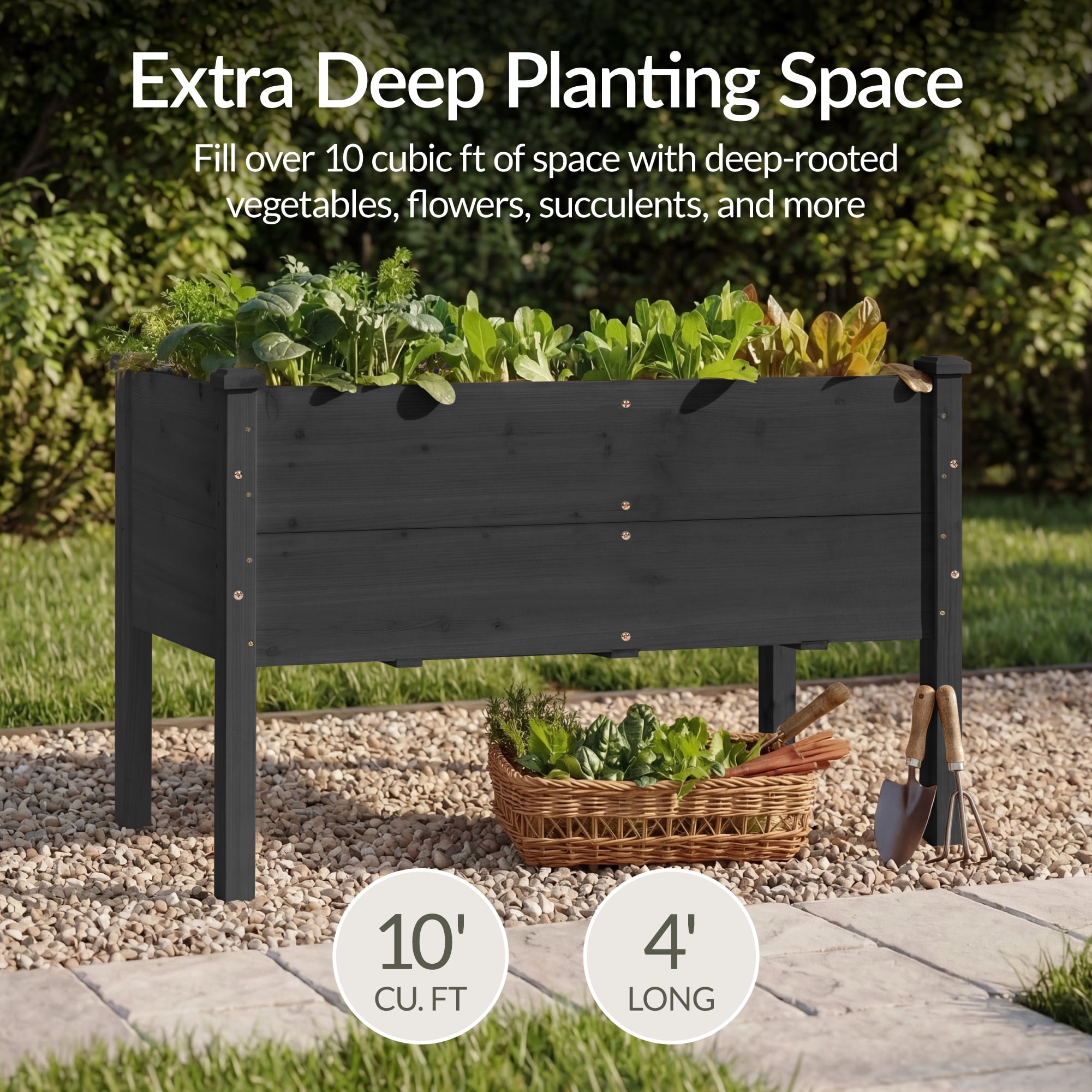 Best Choice Products 48" x 24" x 30" Raised Garden Bed, Extra Deep 16" Depth, Elevated Wood Planter Stand - Black