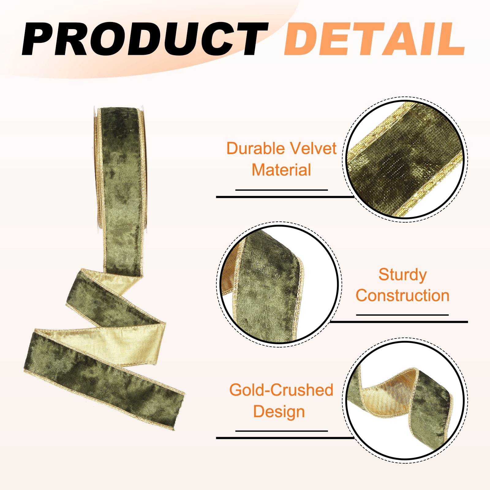 Uxcell Velvet Wired Ribbon, (1.6 Inch x 10 Yards, 2 Pcs)(Light Green) Velvety Gold Crushed Ribbons Gift Wrapping Binding, Suit For- Crafts/Bow/Wreaths/Christmas Tree Decoration