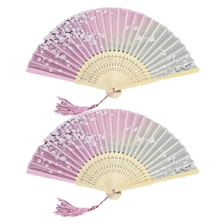 

2pcs Antique Folding Fan Chinese Style Dancing Fan Disco Dancing Fan for Friends Family Co-worker (Pink)