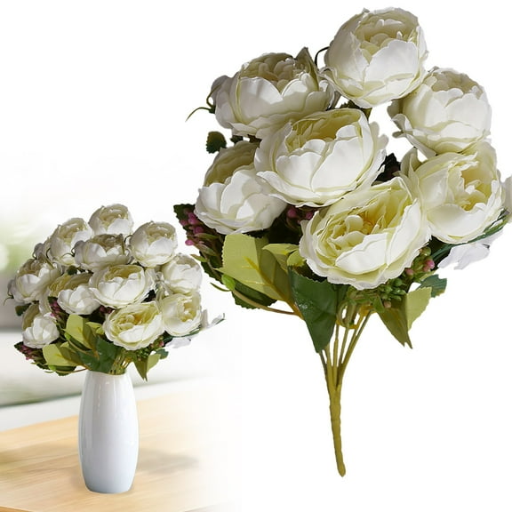 Fall Flowers Artificial for Decoration 7 Head Artificial Peony Flower Arrangement Dining Table Centerpieces for Kitchen Bridal Wedding Decor Realistic Peonies