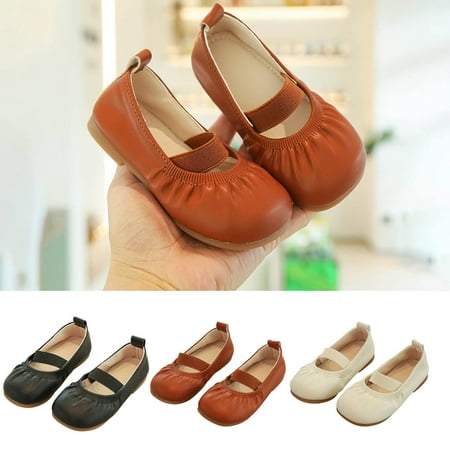 

Honeeladyy Toddler Little Girl Mary Jane Dress Shoes Ballet Flats Shoes for Wedding Party School Uniform Moccasins Shoes Gift Beige 6-7Years