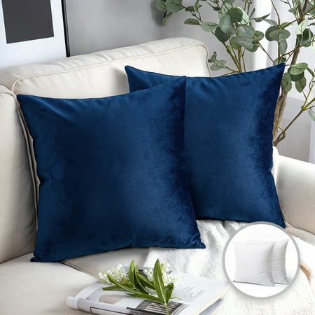 Phantoscope Soft Silky Velvet Series Square Decorative Throw Pillow Cusion for Couch, 20" x 20", Navy Blue, 2 Pack