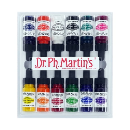 Dr. Ph. Martin's® Spectralite Private Collection Liquid Acrylics (Set 1) Arcylic Paint Set, ½ US fl oz, Set 1 Colors, 1 Set of 12 Bottles
