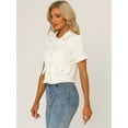 thumbnail image 3 of Unique Bargains Women's Tweed Shirt with Tassel Cropped Short Sleeve Shirt L White, 3 of 6