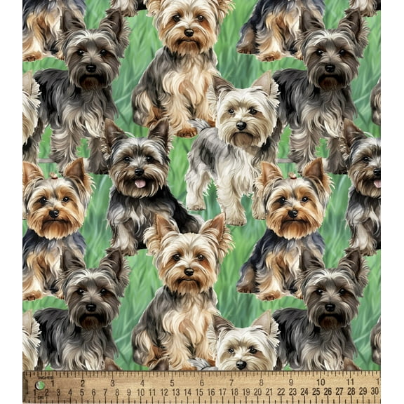 Cotton Yorkies 2 Dogs Puppies Animals Pets Cotton Fabric Print by Yard D759.71