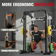 RitFit M1 Pro Smith Machine with Cable Crossover System, Multi-Function Squat Rack Power Cage for Home Gym, Power Rack and Packages Black(bp260 Package