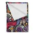 thumbnail image 2 of Hipster Soft Flannel Fleece Blanket, Music Themed Hand Drawn Abstract Instruments Microphone Drums Keyboard Stradivarius, Cozy Plush for Indoor and Outdoor Use, 60" x 80", Multicolor, by Ambesonne, 2 of 5