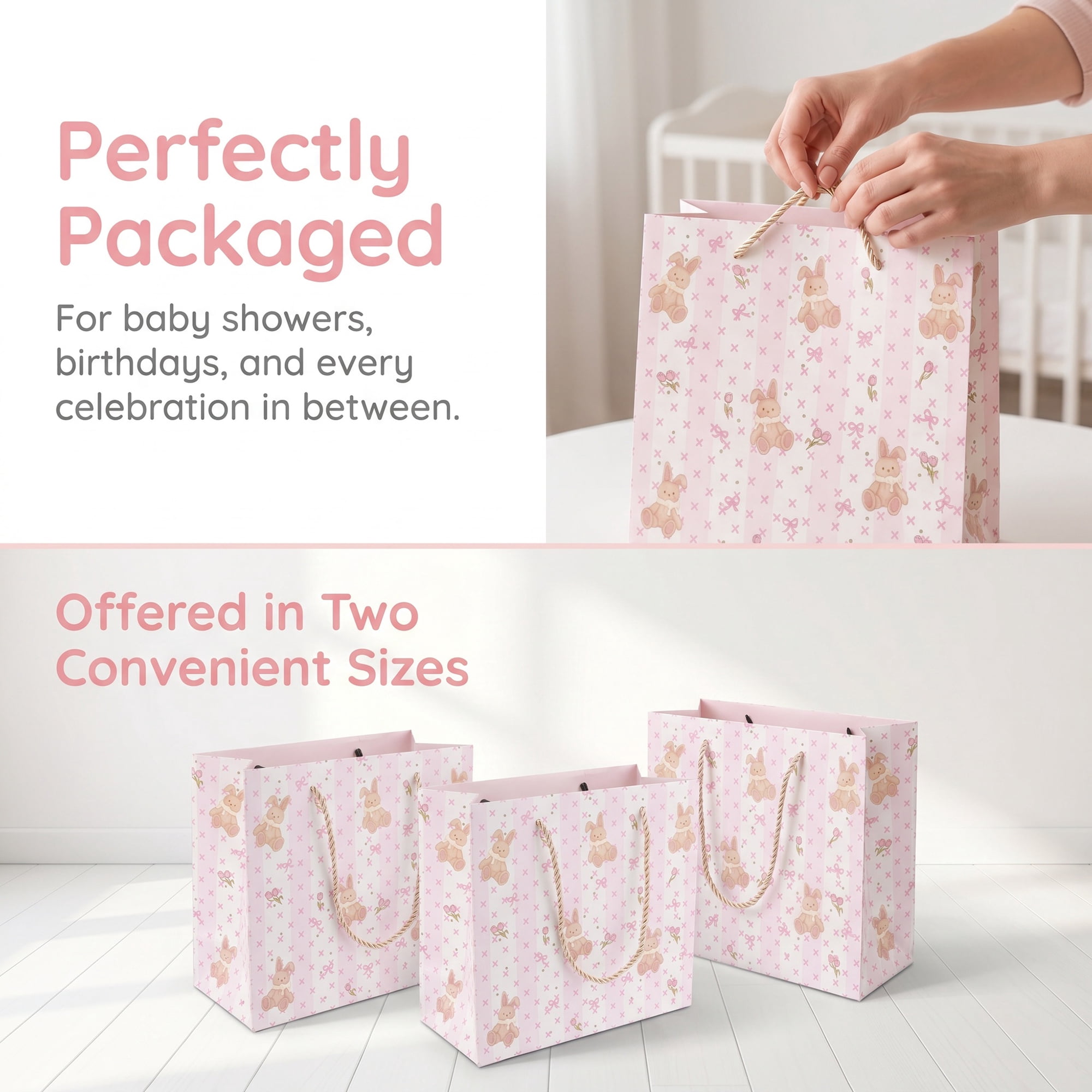 Unique Bargains 6Pcs Cartoon Rabbit Pattern Adorable Gift Bag Pink 7.1" x 3.9" x 6.3"