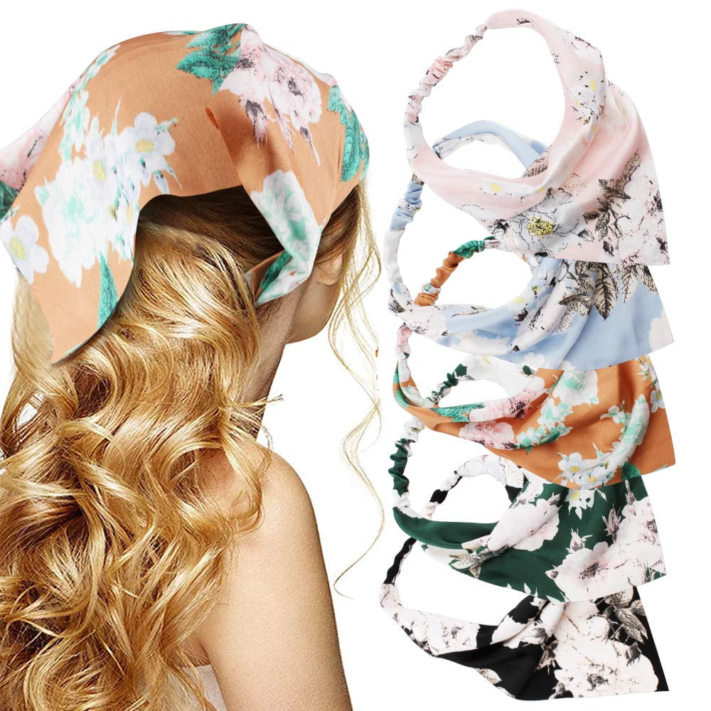 5PCS Floral Elastic Hair Bandanas Scarf Headband Chiffon Head Kerchief