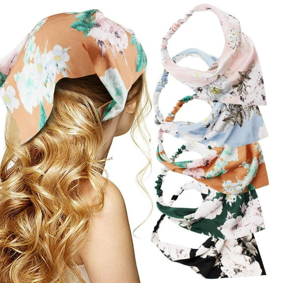 Dalrosia 5PCS Floral Elastic Hair Bandanas Scarf Headband Chiffon Head Kerchief Floral Printed Turban Boho Headbands Hair Bandanas for Women Girls Hair Accessories