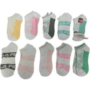 Fila Kids Girls 10-Pack Half Cushion No Show Socks with Hair Ties Motivation Words - White, Girls Large Shoe Sizes 4-10
