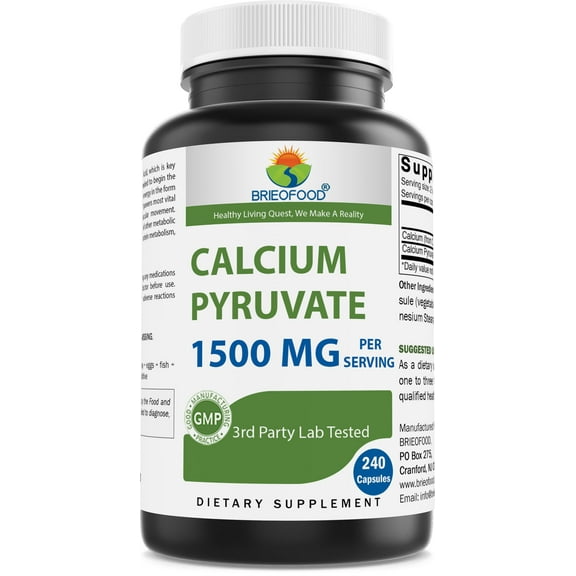 Brieofood Calcium Pyruvate 1500mg per Serving - 240 Vegetarian Capsules